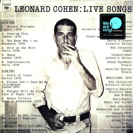 LEONARD COHEN LEONARD COHEN: LIVE SONGS