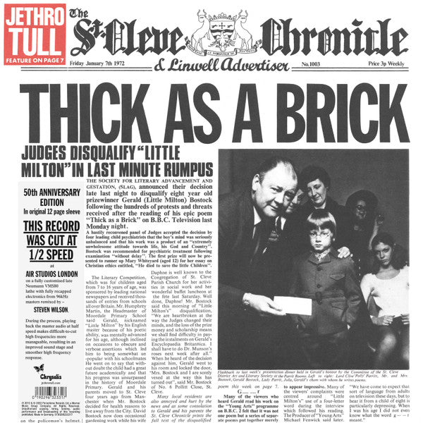 THICK AS A BRICK (50TH ANNIVERSARY EDITION) [1LP, SPECIAL NEWSPAPER PACKAGING]